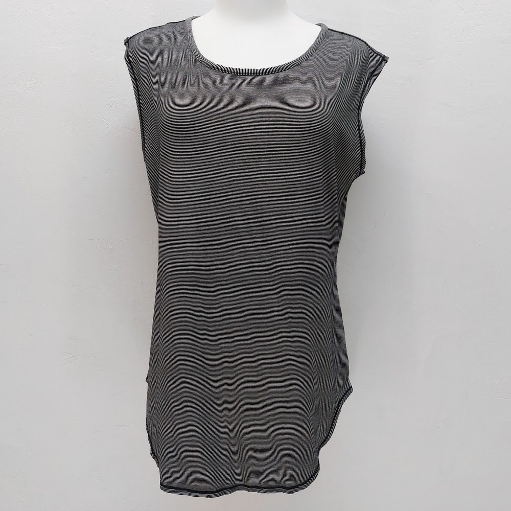 Athleta Sleeveless Tunic Women's M Black Striped Tank Top Athleisure Tencel Yoga
